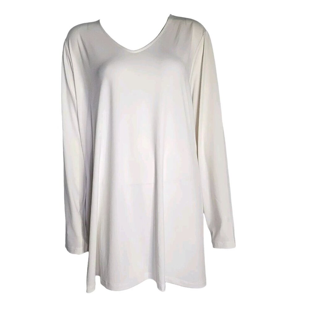 Susan Graver Modern Essentials Top‎ Womens Plus Size 2X Solid White Long Sleeve